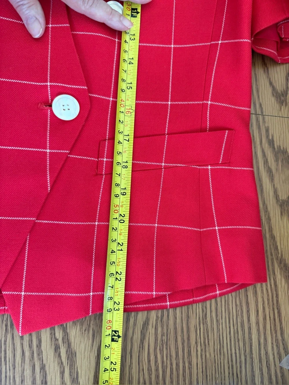 Like New Kasper ASL Red & White Window Pane Short Sleeve Jacket w White Skirt - Picture 12 of 16